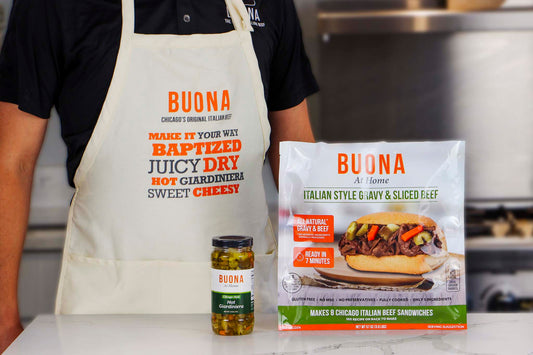 Buona Chicago Italian Beef & Gravy + Hot Giardiniera and Buona Apron