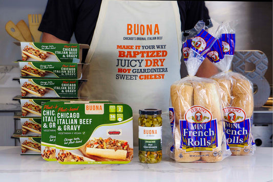 Buona Plant-Based Italian Beefless Sandwich Kit (16 Sandwiches) with Buona Apron