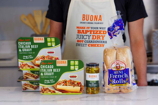 Buona Plant-Based Italian Beefless Sandwich Kit (8 Sandwiches) with Buona Apron